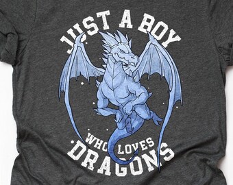 Cool Dragon Lover Gift for Boys Men, Just A Boy Who loves Dragons T-Shirt, Dragon Lover Shirt, Funny Dragon Print Tee Shirt Adults Kids Boys