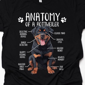 Funny Rottweiler T-Shirt Anatomy Rottie Mom Shirt Dog Dad Owner Gift Dog Lover Cute Pet Print Tee Shirt Adults Kids Hoodie Tank Top