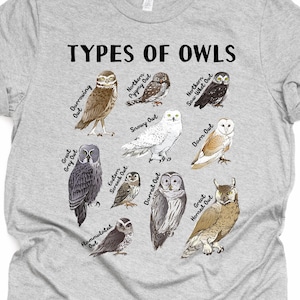 Unisex Cute Types of Owls Gift, Owl Lover Shirt, Owl Lover Gift, Educational Collection Owl Print T-Shirt Adults Kids Boys Girls T-Shirt