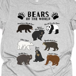 Unisex Bears Of The World T-Shirt Educational, Cute Bear Gift, Bear Lover Shirt, Funny Bear Types Print Tee Shirt Adults Kids