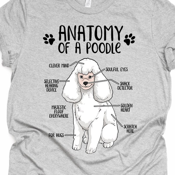 Funny Poodle Gift, Unisex Anatomy Poodle T-Shirt, Poodle Dog Lover Gift, Poodle Mom Shirt, Funny Standard Poodle Print Tee Shirt Adults Kids