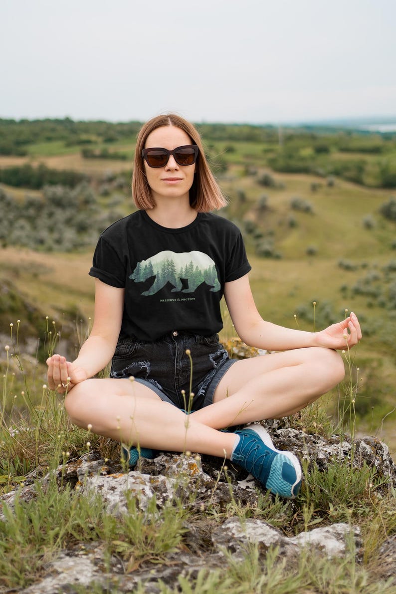 Preserve & Protect Bear Silhouette T-Shirt Vintage National Park Shirt Forest Outdoor Camping Hiking Gift Climate Change Tee Hoodie Sweater image 1