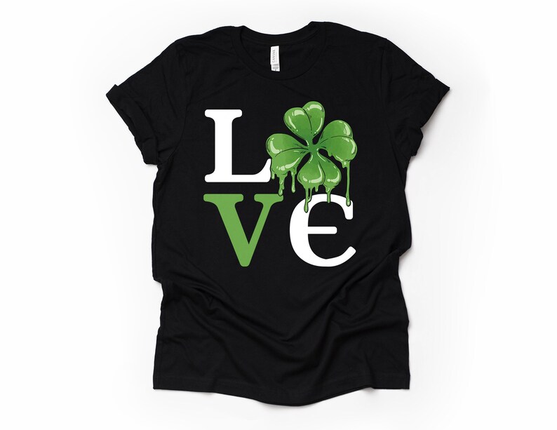 Unisex Love Irish Shamrock T-Shirt St Patricks Day Gift Four Leaf Clover Ireland Lover Shirt Funny Celtic Love Print Tee Shirt Adults Kids