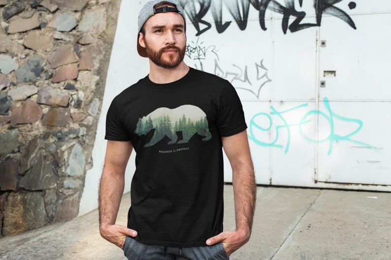 Preserve & Protect Bear Silhouette T-Shirt Vintage National Park Shirt Forest Outdoor Camping Hiking Gift Climate Change Tee Hoodie Sweater image 2