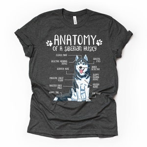 Funny Siberian Husky Gift Unisex Anatomy Siberian Husky T-Shirt Husky Dog Lover Gift Husky Mom Shirt Funny Husky Print Tee Shirt Adults Kids Dark Grey Heather