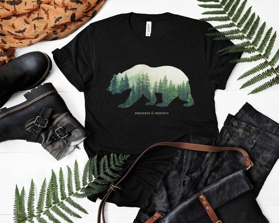 Bear Camping, Nature And Hiking T-Shirt With Forest Bear Camping, Nature And Hiking T-Shirt With Forest
