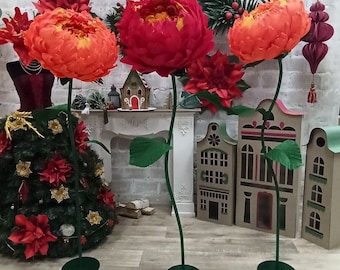 20-28" Giant Crepe Paper Peony: Handmade Flower Decoration with metal stand