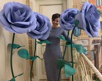 Giant foam rose with metal stand, Huge flower for shop window display, Alice in Wonderland party, Interior decor, Props for photo shoots