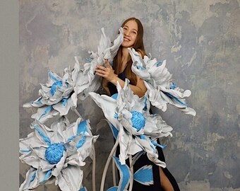 5 Giant luxurious ice flowers self standing, Huge party photo backdrop winter, shop window, Alice in Wonderland