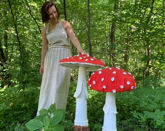 Set of 2 Fantasy Giant Mushrooms for decorations, party, scene, Alice in Wonderland performance, Huge backdrop decor, Fake Mushrooms