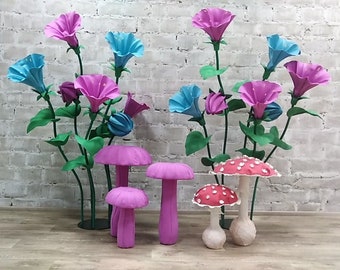 Set 19 Giant mushrooms and Convolvulus for Alice in Wonderland performance, party, scene, Huge backdrop decor