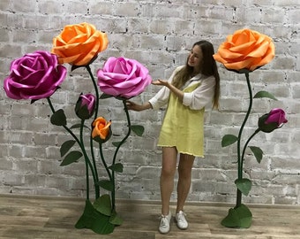 SET 7 Giant foam roses self standing