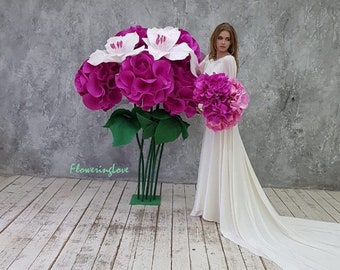 7 Giant flowers self standing + Gift! Huge wedding floral foto backdrop, Flower set for party, Prom decor, Alice in Wonderland party