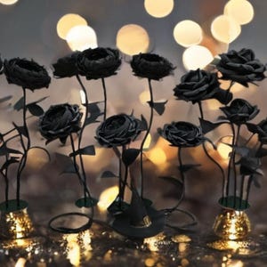 15 Giant Black Foam Flowers Set – Spooky Roses & Peonies, Wonderland Party Decor