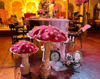 Set of 2 Fantasy Giant Mushrooms for decorations, party, scene, Alice in Wonderland performance, Huge backdrop decor, Fake Mushrooms