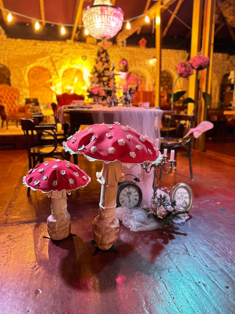 Set of 2 Fantasy Giant Mushrooms for decorations, party, scene, Alice in Wonderland performance, Huge backdrop decor, Fake Mushrooms image 1