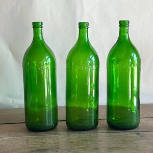 Set of 3 Vintage Hungarian Green Glass Juice Bottles