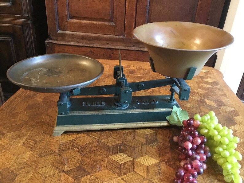 Vintage European Cast Iron Scale  Green image 1