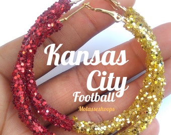 Kansas City Football &quot;Team Color Inspired&quot; Lightweight Sparkle Hoop Earrings!!! NOW IN STOCK!!!