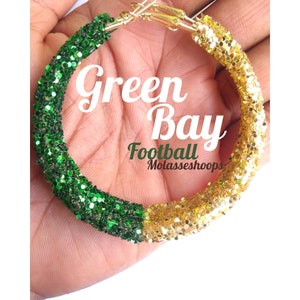 Lekkie kolczyki inspirowane kolorami drużyny futbolowej Green Bay. Produkt na zamówienie!!! JUŻ W MAGAZYNIE!!!