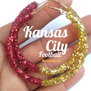 Kansas City Football &quot;Team Color Inspired&quot; Lightweight Sparkle Hoop Earrings!!! NOW IN STOCK!!!
