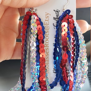 Fourth of July Lightweight Sequin Sparkle Custom Earrings!!! PICK a BEAD For FREE!!!