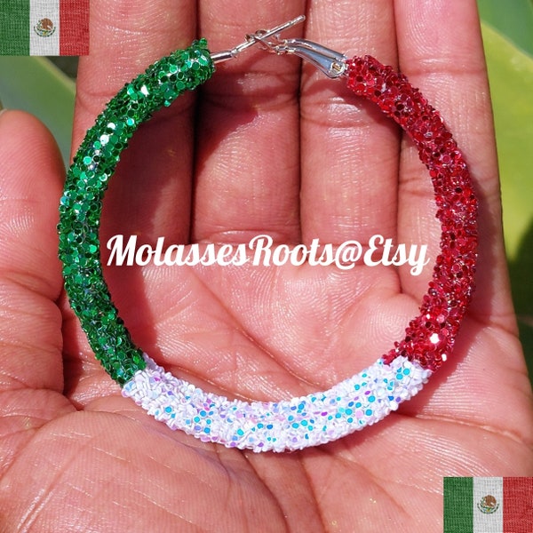 NEW!!! Hispanic/Mexican/Latin Heritage Month Lightweight Sparkle Hoop Earrings!!! Custom Item!!!