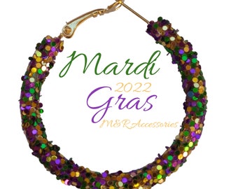 Mardi Gras Festival Lightweight "Sparkle" Dainty Hoop Earrings!! Custom Item!!! NOW IN STOCK!!!