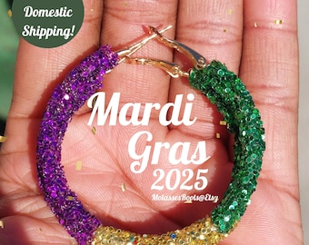 NEW!!! Mardi Gras Lightweight Custom Sparkle Hoop Earrings!!!