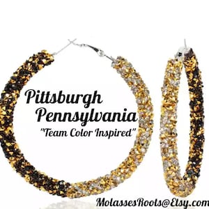 Pittsburgh Football &quot;Team Color Inspired&quot; Lightweight Sparkle Hoop Custom Earrings!!! NOW IN STOCK!
