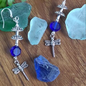 Blue Seaglass Dragonfly Earrings