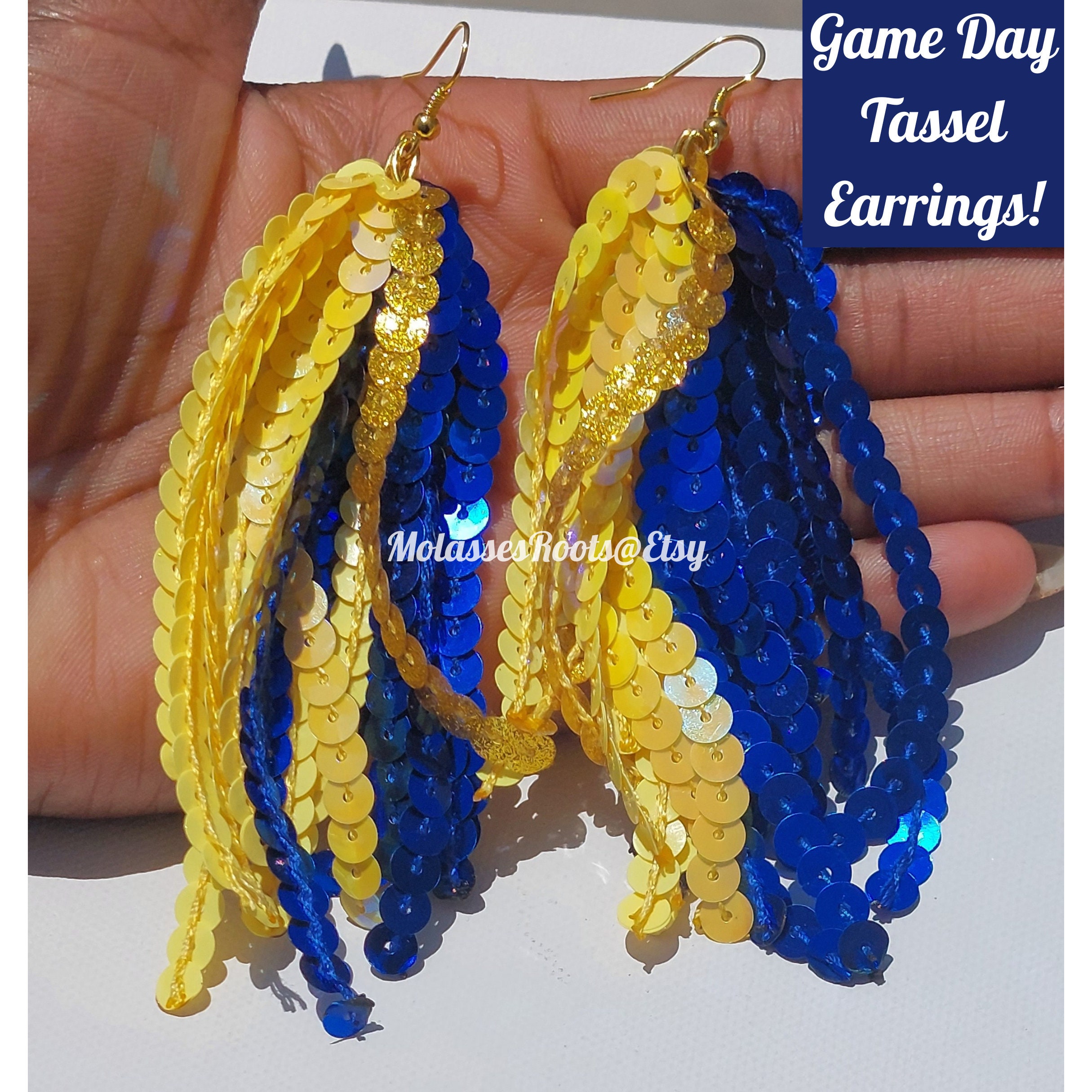 NEW!!! Game Day Custom Lightweight "Sparkle" Sequin Tassel Earrings! CHOOSE Your Team's/School COLORS! Low Price Shipping!! Buy Bulk!!!