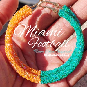 New!!! Miami Football Lightweight Sparkle Hoop Custom Earrings!!! NOW in BLUE GREEN!!!