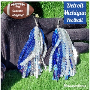 Pendientes de lentejuelas livianos inspirados en los colores del equipo de Detroit Michigan para el día del partido de fútbol