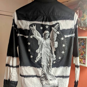 Upcycled Tie-Dye Button-Up Shirt: XS Cotton Angel Graphic