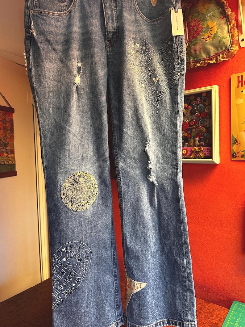 Anthropologie Jeans! Slim Size 29” waist! Tags! Patches! Embroidery!! Doily! 37” length! 27” inseam! image 2