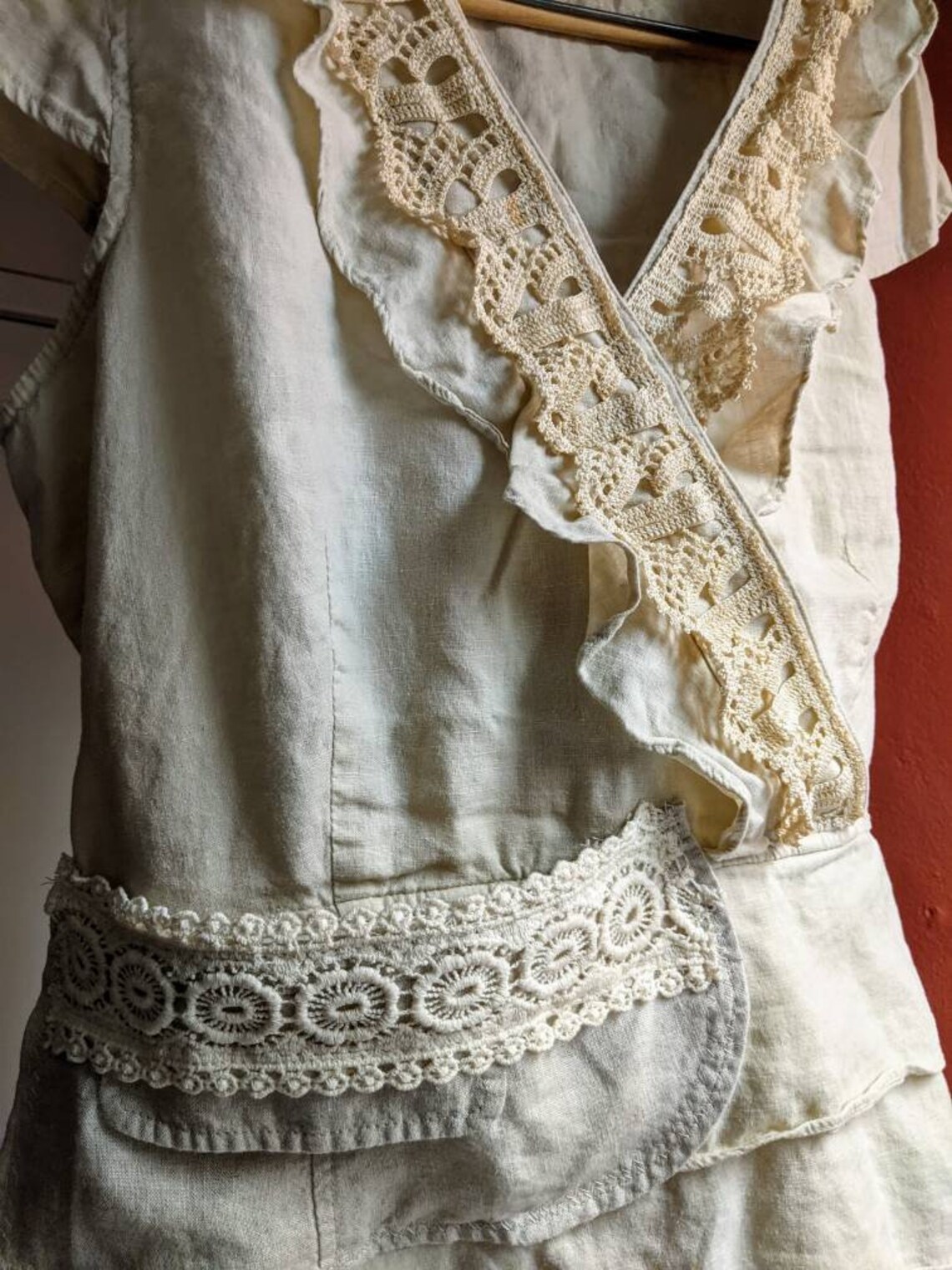 Vintage cotton lace beading top in grey (LAST ONE)