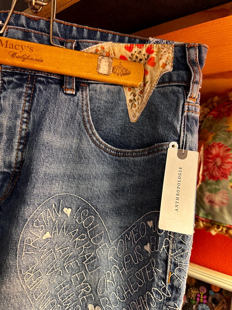 Anthropologie Jeans! Slim Size 29” waist! Tags! Patches! Embroidery!! Doily! 37” length! 27” inseam! image 8