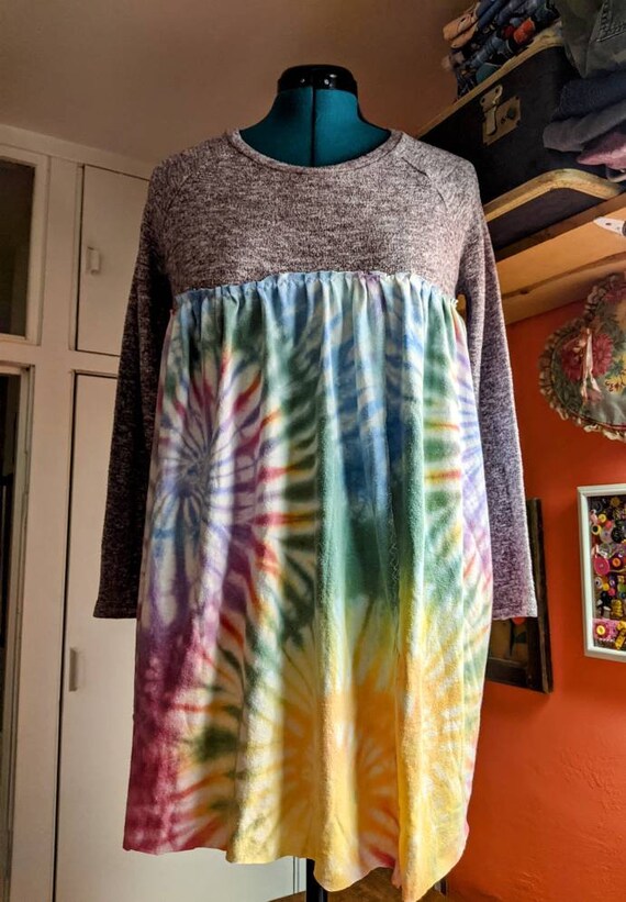 Sweet Upcycled Lavender Sweater Dress XS S Tiedye Heart Applique Cozy Soft Long Sleeve Boho Colorful Etsy