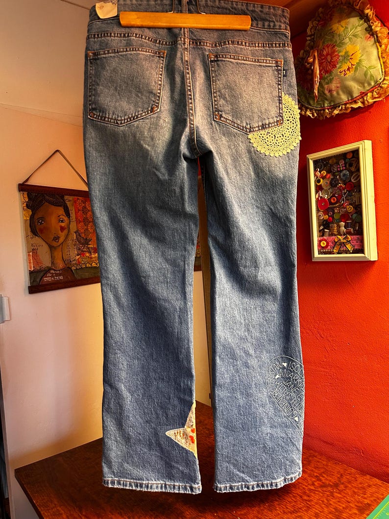 Anthropologie Jeans! Slim Size 29” waist! Tags! Patches! Embroidery!! Doily! 37” length! 27” inseam! image 10