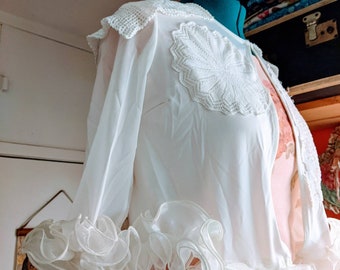 Vintage Satin Capelet: Ruffled Trim, Crochet Collar (Medium)
