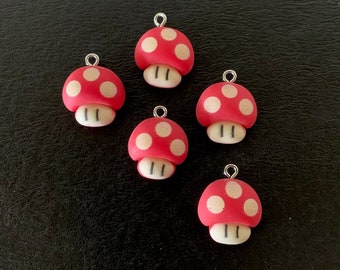 5 mushroom charms, mushroom charm, charm bracelet, mushroom charms bulk, silver mushroom, toadstool charm, charm mushroom, bulk charms, bulk