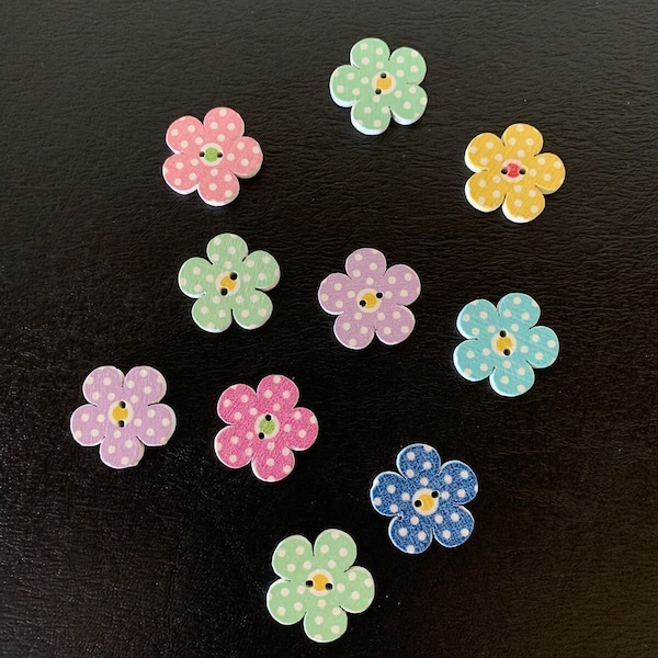 10 random mix flower buttons, flower buttons, flower button, blue flower button, yellow flowers, buttons flower, wood flower buttons, flower