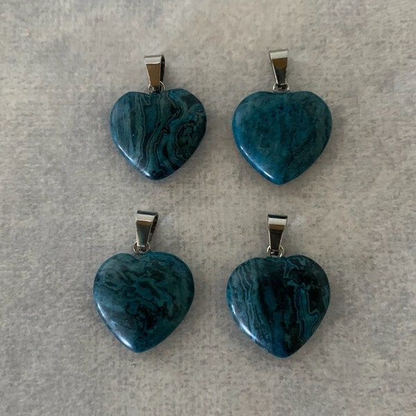 4 teal, charcoal heart pendants, teal heart pendant, teal stone pendant, teal heart charms, stone heart pendant, teal pendant, teal jewelry