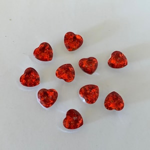 10 crystal look red heart buttons, red heart buttons, heart buttons, 13mm buttons, acrylic heart, 2 hole button, valentine buttons, hearts
