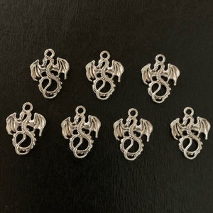7 silver dragon charms, dragon charm, dragon charm bulk, silver dragon charm, metal charms, dragon silver charm, dragon jewelry silver