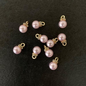 10 pink pearl ball charms, pearl charm, pearl charms bulk, pearl pendant, bulk pearl charms, pink pearl charms, pearls pink, pink charms