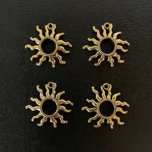 4 gold sun charms, metal charms, bangle charms, sun charm, sun charm gold, sun pendant, gold sun charm, gold sun pendant, celestial charms