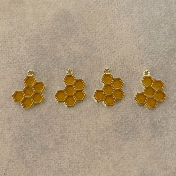 4 honeycomb charms, honeycomb charm, honeycomb pendant, honeycomb jewelry, honey comb charm, honey comb pendant, honey comb jewelry, honey