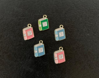 5 random mix book charms, gold book charms, small book charms, book charms, enamel book charms, charms book, book lovers charms, book gift